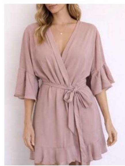 She + Sky Blush Pink Ruffle Wrap Midi Dress